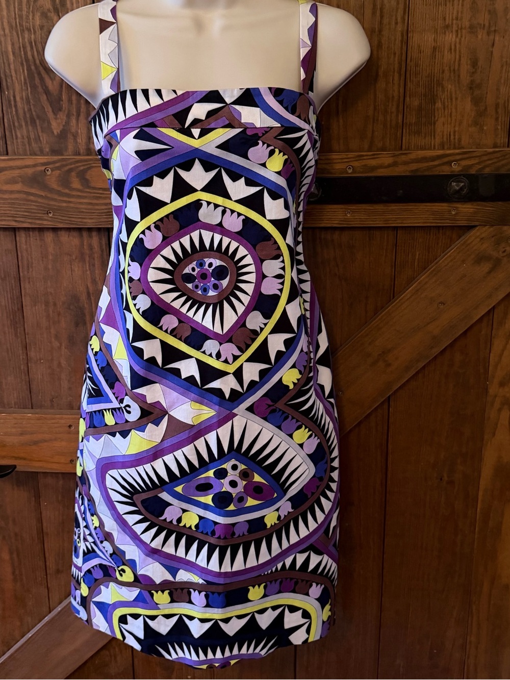 Emilio Pucci Purple Black Multi-Pattern Spaghetti Strap Mini Dress